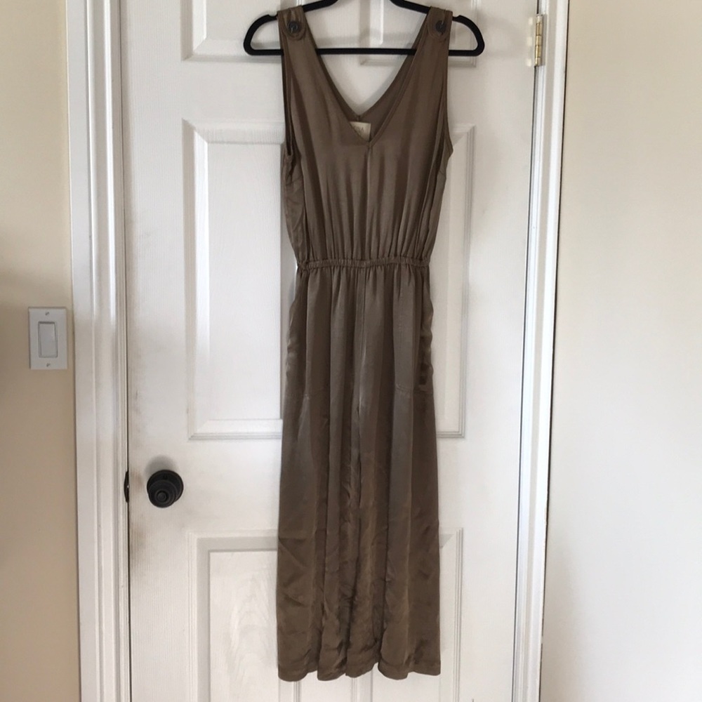 Tina + Jo bronze satin jumpsuit wide leg
